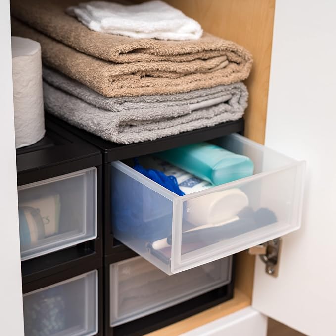 IRIS USA 2-Pack, 6 Qt. Small Stacking Drawer Storage Organizer, Black | Keep craft supplies, accessories, office items, and small essentials organized around your home for easy everyday storage - Image 6