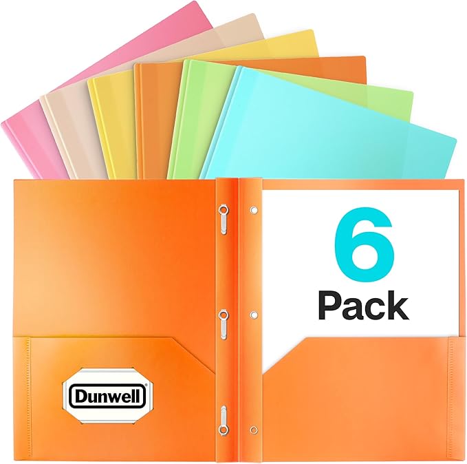 Dunwell Pastel 2-Pocket 3-Prong Folders, Plastic, 6 Pack, Labels | Aesthetic Color-Coded School Folders, Durable Plastic, Back to School Supplies by Dunwell