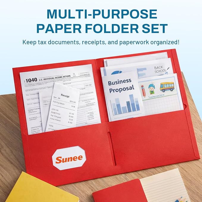 SUNEE Folders with Pockets(125 Pack, Assorted Colors), 2 Pocket Folders Fit Letter Size Paper, Paper File Folder for School Office Home Bussiness - Image 2