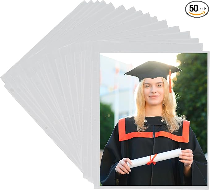 Samsill 50 Pack Full Page Photo Storage for 8x10 Photos, 8.5x11 Inch Clear Sheets Fit in Standard 3 Ring Photo Album, Top Loading, 100 Pictures Total by Samsill
