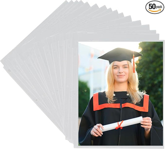 Samsill 50 Pack Full Page Photo Storage for 8x10 Photos, 8.5x11 Inch Clear Sheets Fit in Standard 3 Ring Photo Album, Top Loading, 100 Pictures Total by Samsill