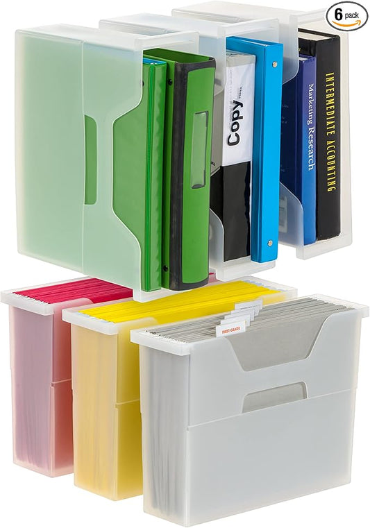 IRIS USA 6-Pack Small Desktop File Box with Open Lid, Clear | Organize paperwork, mail, magazines, and office supplies with portable storage for desks, classrooms, and home workspaces by IRISUSA