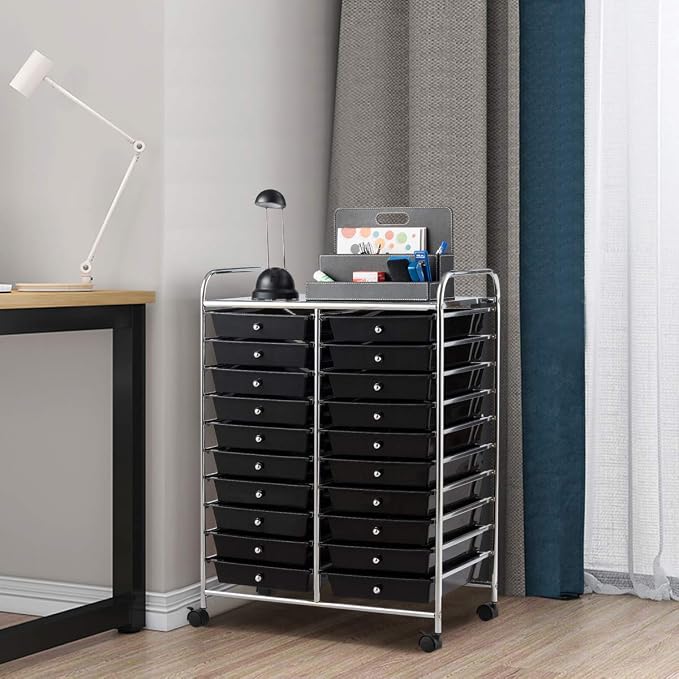 Giantex 20 Drawer Rolling Storage Cart Tools Scrapbook Paper Office School Organizer (25 x 15 x 35 Inch, Black) - Image 2