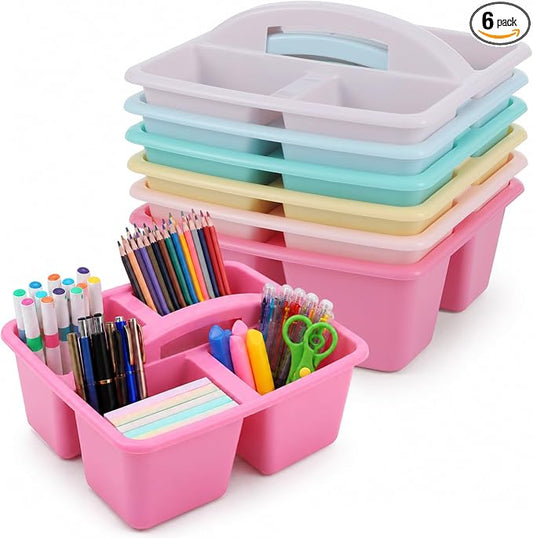 6 Pack Assorted Colors Classrooms Caddy 4 Compartment Classroom Caddy Compartment Caddies Set Table Caddies Classrooms with Handle for Classroom Organization Table Desk Office Supplies(Pink Purple) by Yakydesign