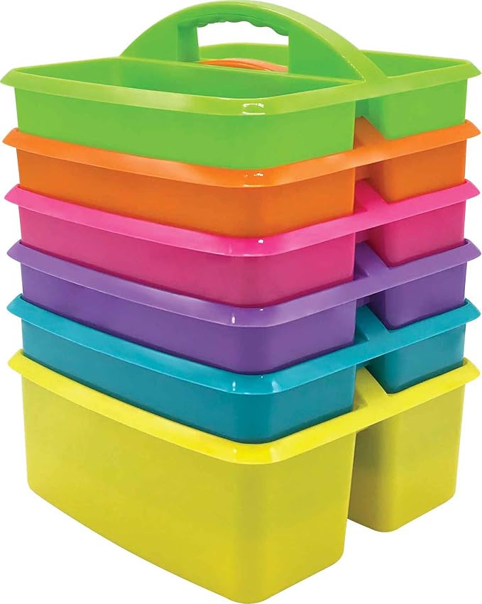 Teacher Created Resources Assorted Bright Colors Portable Plastic Storage Caddy 6-Pack for Classrooms, Kids Room, and Office Organization, (Lime, Orange, Pink, Purple, Teal, and Yellow) 3 Compartment by TeacherCreatedResourcesOS