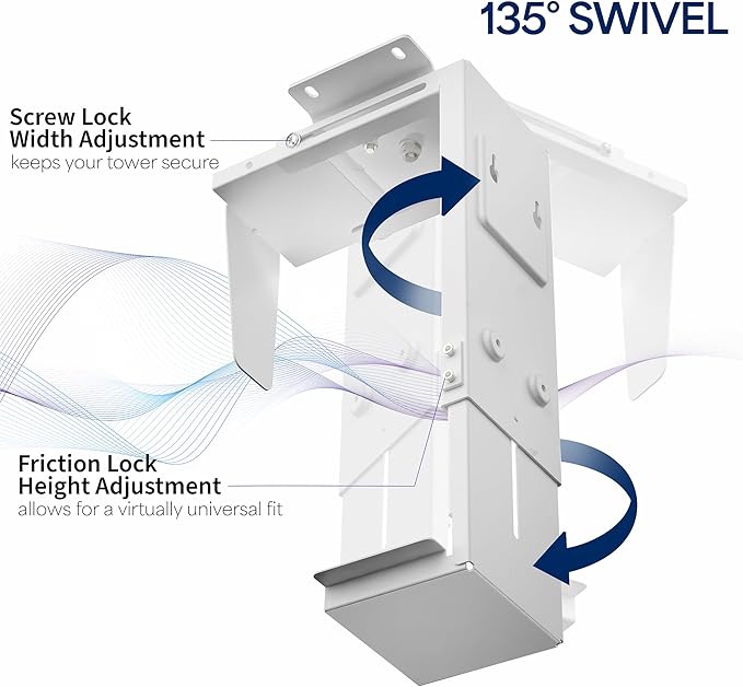 VIVO Adjustable Under Desk and Wall Mount for PC 3.5-7.8 inches Wide, Computer Case CPU Holder with Swivel and Secure Locking, White, MOUNT-PC01W | 3.5 to 7.8 inch Wide Adjustable Computer Mount, CPU Case Machine Holder Stand, Swivel and Secure Locking... - Image 6