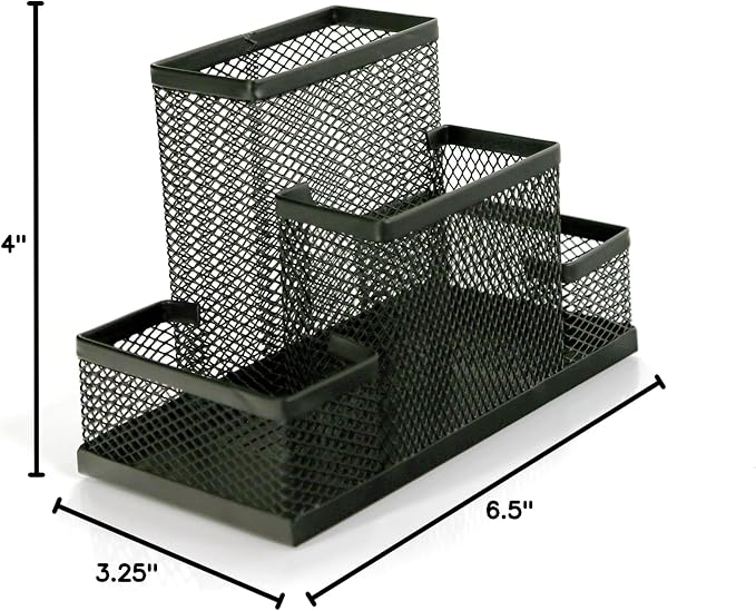 Huron Pen Holder and Desk Organizer Caddy, 4 Compartment Storage for Pencils Pens Sticky Notes Office Desk Accessories for Home Office,Black Steel Mesh (1/4/24/96) (1 pc) - Image 6