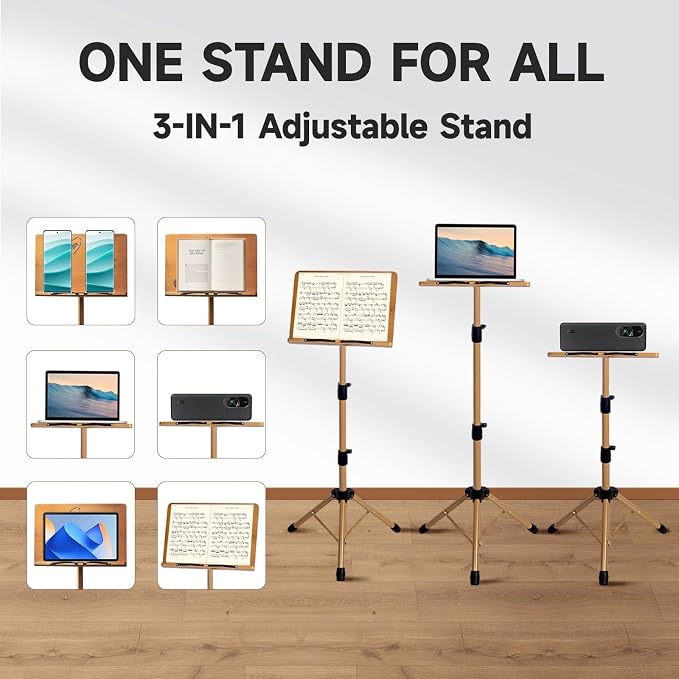 Portable Music Stand - Folding Music & Book Stand with Carrying Bag, Adjustable Height Wooden & Metal Foldable Podium Stand for Sheet Music, Reading, Bible, Laptop, Cookbooks, Projector - Image 6