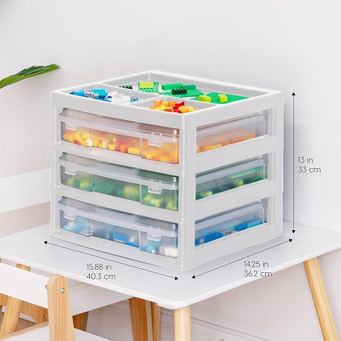 IRIS USA Desk Organizer |Made in USA| 3-Tier Cases - White/Clear | Fits 12"x12" Paper, Built-In Handles, Storage Unit with Supply Top for Craft, Art, Office Supplies, Pens & Pencils - Image 5