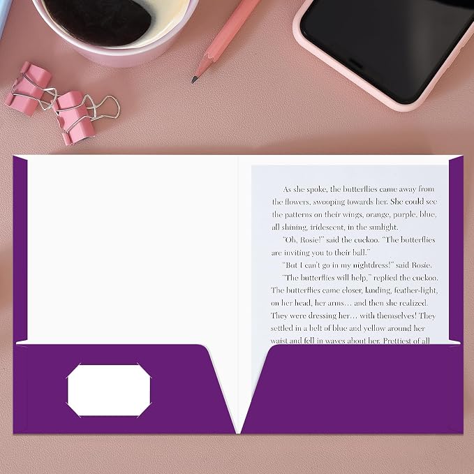 Jutom 50 Pcs 2 Pocket Glossy Paper Folders Glossy Paper Laminated Portfolios, Letter Size, Presentation Folders with Pockets for Office Teacher Worker Supplies(Purple Color) - Image 3