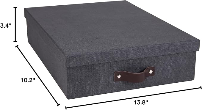 Bigso Oskar Canvas Fiberboard Document Letter Box for Important Paperwork A4 or Letter Size - Durable Keepsake Box with Lid and Leather Handle - 3.3in x 10.2in x 13.8in - Black - Image 8