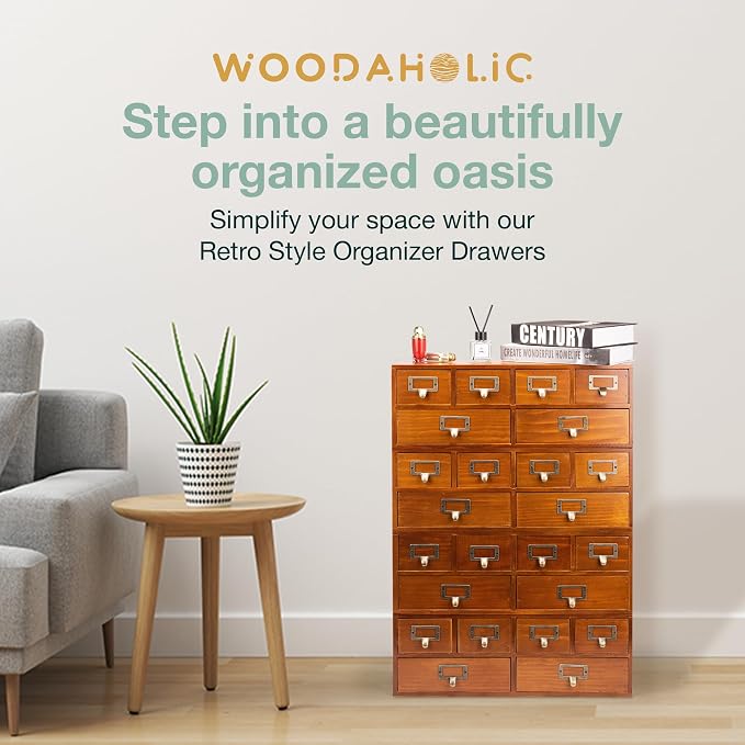 Stackable Modular Set of 4 Apothecary Desktop Organizing Cabinet with 24-Drawers - Craft, Bedazzling Rhinestone Wood Storage Drawers for Tabletop, Office & Table - Desk Organizers, Fully Assembled - Image 9