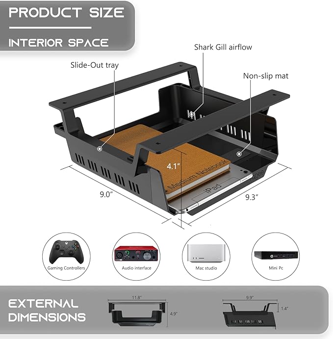 YaGee Under Desk Shelf, 2 Pack, Self-Adhesive Device Storage, Great Desktop Organizer Drawer for Work Stations, Stand Up Desks, Gaming Battlestations with Cable Management Raceway - Image 2