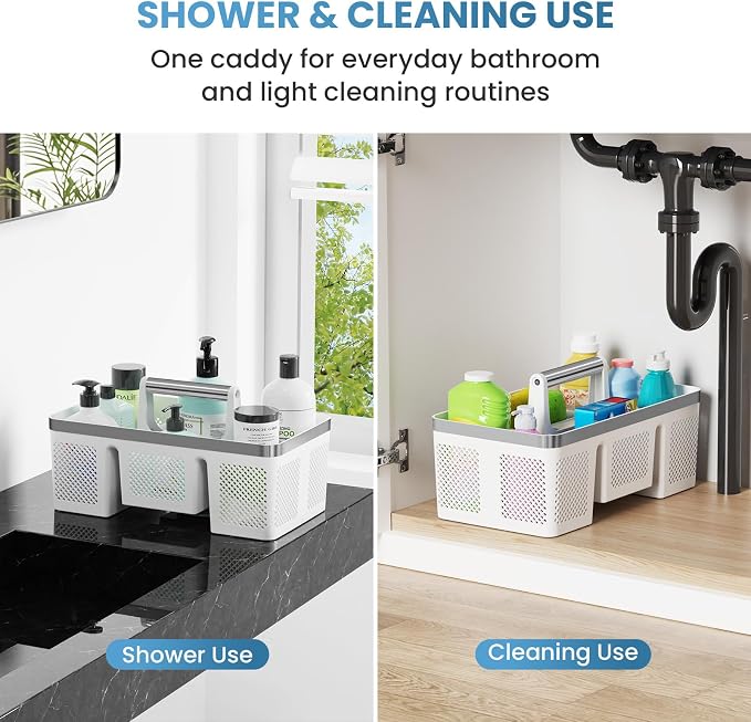BYUNER 2Pack Plastic Shower Caddy: Portable Shower & Bathroom Caddy Tote with Handle, 4 Divided Compartments, Hard Plastic Shower Basket with All-Side Drainage for College Dorm Room Essentials - Image 2