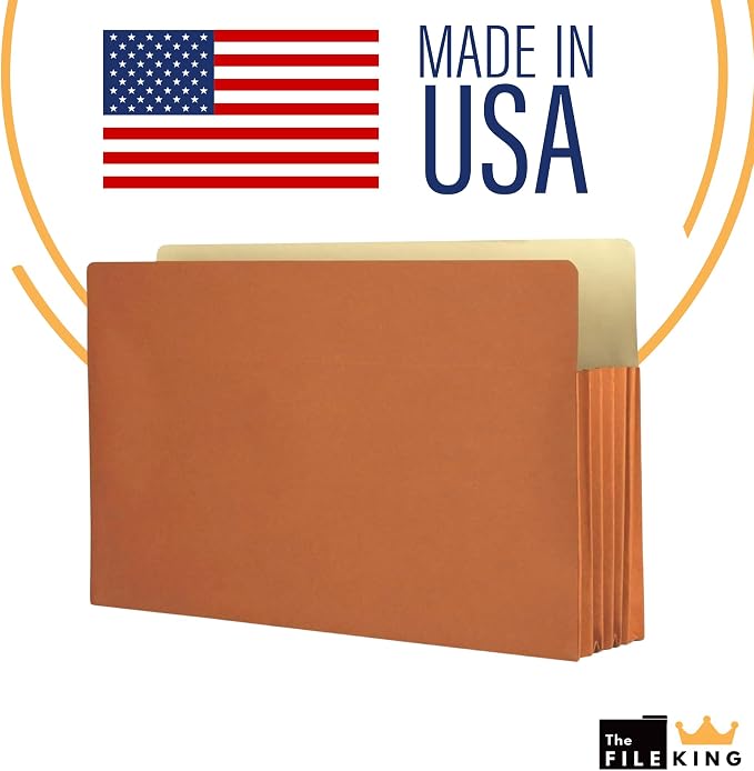 The File King Expanding Accordion File Folder – Legal Size | 5.25” Expansion, 50 Pack | Red Rope Expanding Pocket | Straight Cut Tab | Law, Accounting & Business Filing Organizer | Made in USA - Image 5
