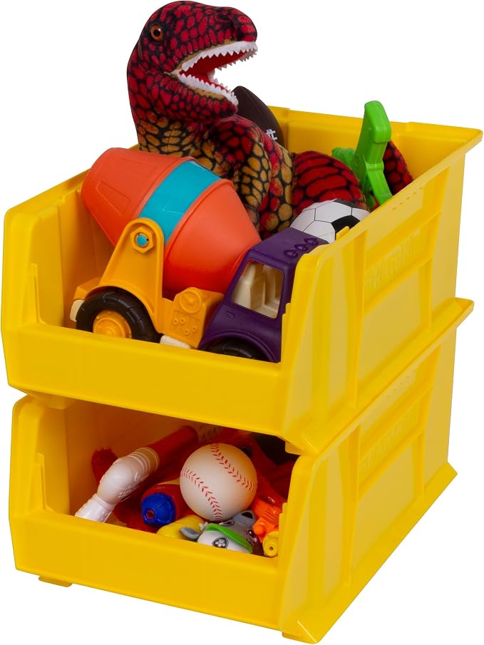 Akro-Mils 30281 Super-Size AkroBins Plastic Storage Bins, Space-Saving Stackable Bins for Garage, Classroom, Warehouse Organization, 20" L x 12" W x 8" H, Yellow, 3-Pack - Image 4