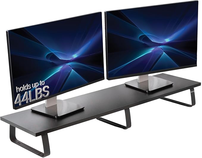 VIVO 39 inch Extra Long Monitor Stand, Wood & Steel Desktop Riser, Dual Screen, TV, Keyboard, Laptop, Ergonomic Desk and Tabletop Organizer, Black, STAND-V000DL by Unknown