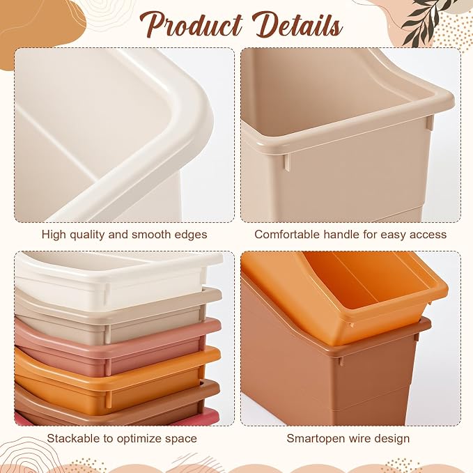 Blosssound 12 Set Book Bins for Classroom with Label Sticker Book Box Baskets Plastic Stackable Organizing Bins Storage & Organization for Classroom Library Home School Supplies (Earth Tones) - Image 3