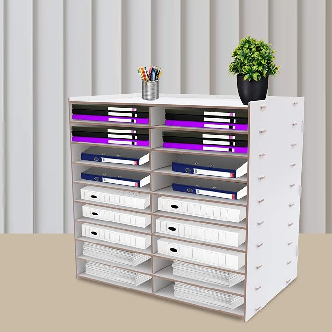 Desktop Organizer, Vertical Desktop Sorter, Literature Organizer Sorter Paper Organizer Storage File Sorter Mail Center Magazine Holder, Classroom Mailbox Paper Storage (18 Compartment-White), Blue - Image 3