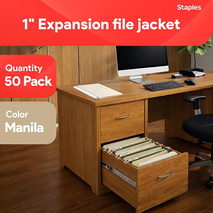 Staples File Jacket, 1" Expansion, Letter Size, Manila, 50/Carton (TR541092) - Image 2