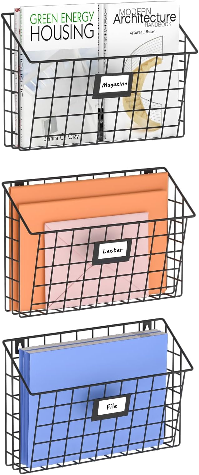 X-cosrack Detachable Hanging Wall Files Rack&3-Tier Metal Folder Wall File Holder with Tag Slot Mounts on Wall and Door for Office, Home, and Work Easy Organizing,Black(Patent Pending) - Image 7