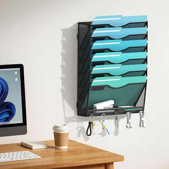 Gawerk 7-Tier Wall File Organizer Hanging Wall File Holder Wall Mount Paper Folder Organize, Mesh Magazine Document Mail Organizer for Office School Home, Black - Image 5