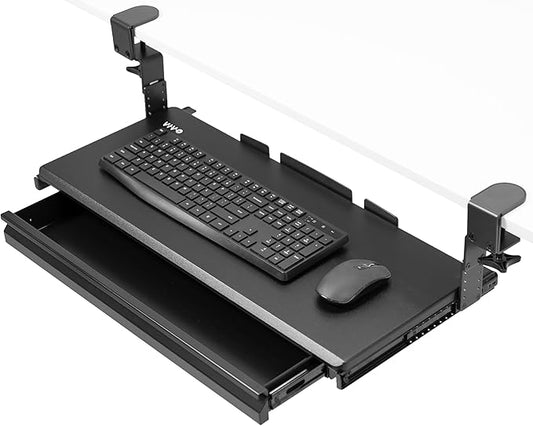 VIVO Large Height Adjustable Clamp-on Keyboard Tray, Extra Sturdy Pull Out Platform with Storage Drawer, 27 (33 Including Clamps) x 11 inch Slide-Out Tray with Organizer, Black, MOUNT-KB05HB-DR by Unknown