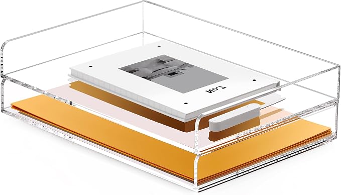 2-Tier Acrylic Stackable Letter Tray Paper Organizer Trays for Desk,Clear | Horizontal File Paper Sorter, Office Supplies Accessories Storage for Letter/A4 Size Folders Documents 12.4inx8.86inx3.46in by SANRUI