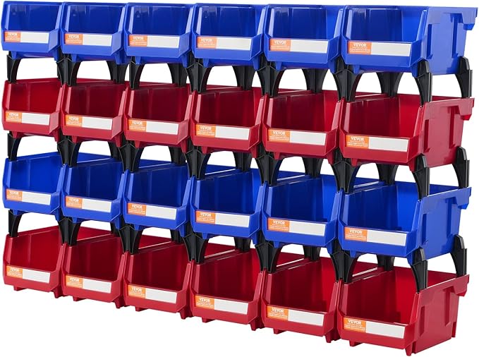 VEVOR Plastic Storage Bins 24 Pack (5 x 4 x 3-Inch), Hanging Stackable Storage Organizer Bins, Heavy Duty Stacking Containers for Closet, Garage, Office, or Small Parts Organization by VEVOR