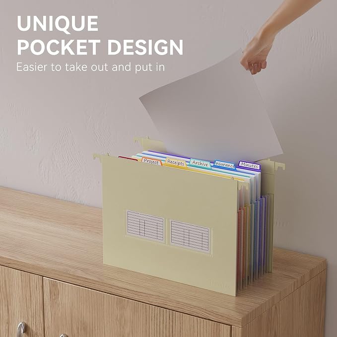 ThinkTex Plastic Expanding Hanging File Folders, 7 * 1.2" Accordion Pockets | Large Capacity, Multi-Color Tabs, Letter Size for Filing Cabinet - 3 Packs 3 Colors - Image 7