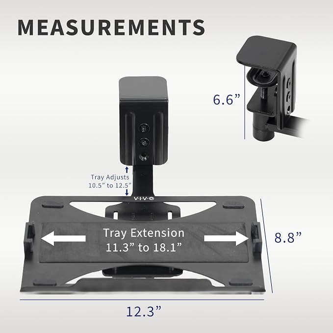 VIVO Clamp-on 12 x 9 inch Rotating Laptop Tray, Extra Sturdy Single Desk Swivel Clamp, Ergonomic Typing, Black, MOUNT-LAP1CB - Image 3