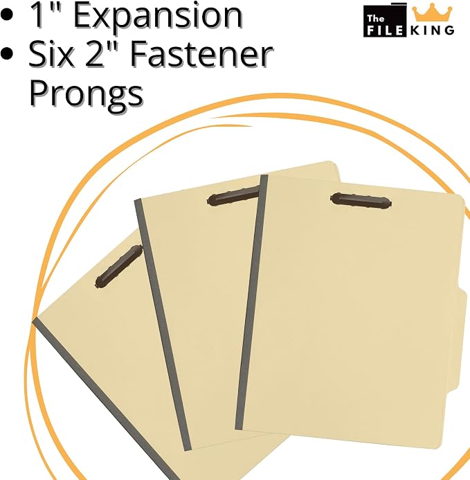 The File King Two Divider Manila Classification File Folder - Letter Size | 10 Pack | 2/5 ROC Top Tab | 1" Expansion | 2" Fastener Prongs | Made in America - Image 4