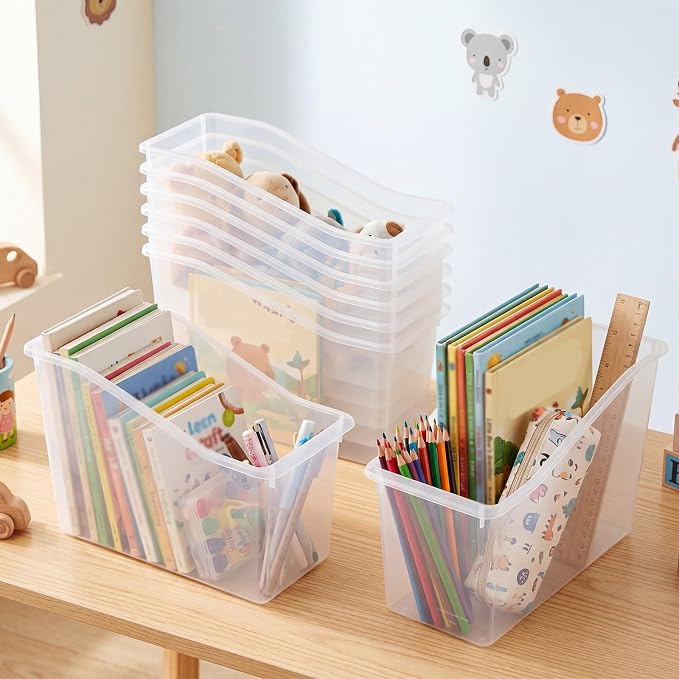 12 Pcs Book Bins for Classroom Plastic Binder Holder Magazine Stuff Folder File Organizer Box for Home Office School Supplies (Clear) - Image 4