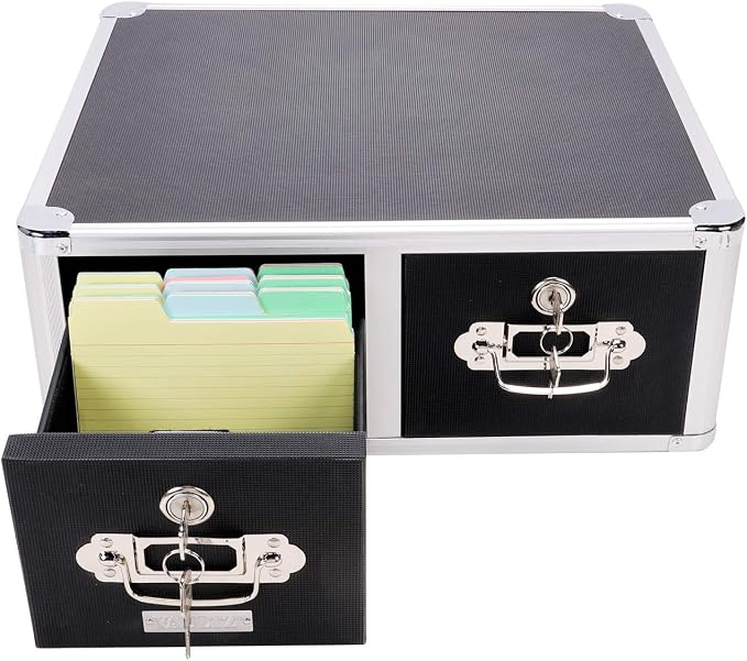 Vaultz Locking 4 x 6 Index Card Cabinet, Double Drawer, Black (VZ01395) | Combination lock for added security, two-drawer design for organized filing, compact and portable desktop card storage - Image 4