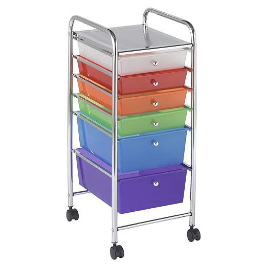 ECR4Kids 6-Drawer Everyday Rolling Utility Storage Cart, Mobile Organizer, Assorted by ECR4Kids