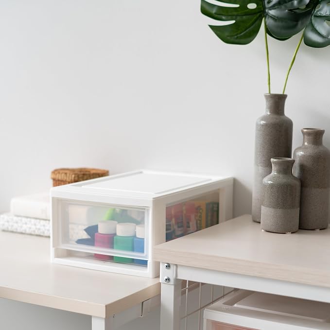 IRIS USA 2-Pack, 6 Qt. Small Stacking Drawer Storage Organizer, White | Keep craft supplies, accessories, office items, and small essentials organized around your home for easy everyday storage - Image 6
