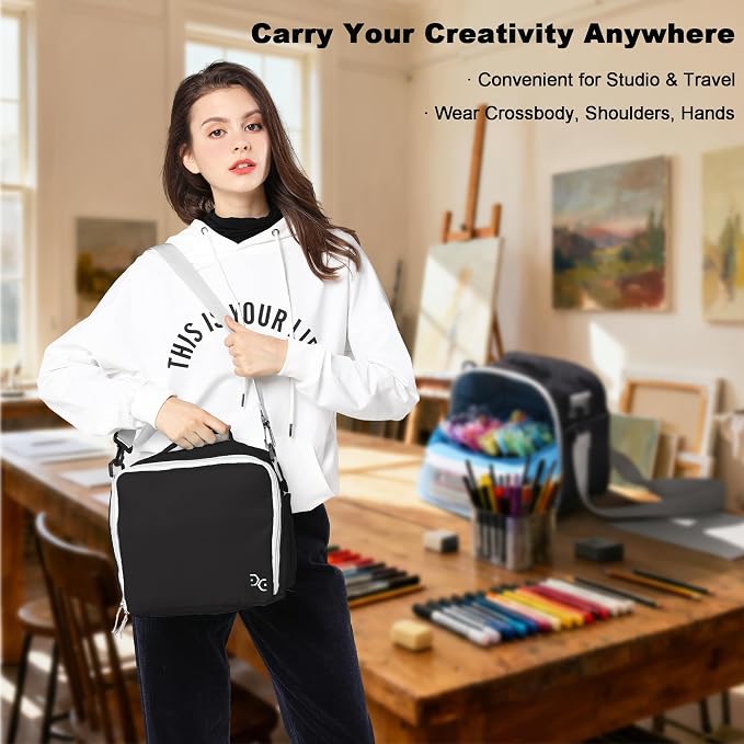 Togood Marker Organizer Bag - Large Storage Crossbody Tote for Marker Pens 130PCS+, Portable Art Supplies Case for Pens, Pencils, Books. Black - Image 7