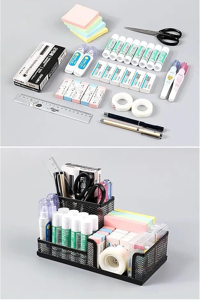 Mesh Desk Organiser and Pen Holder - Office Supplies Accessories - School Supplies Organiser - Pen and Stationery Organiser - 20.3x10.3x10.3 cm - Black - Image 5