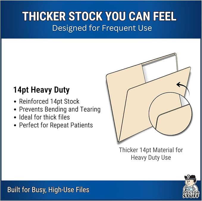 Manila Pocket File Folders, Doctor Stuff, Letter Size Reinforced End Tab Folder with 1/2 Pocket on Inside Left and 2" Bonded Fastener on Inside Top Right and Left, 14 pt Manila Stock, Box of 50 - Image 7