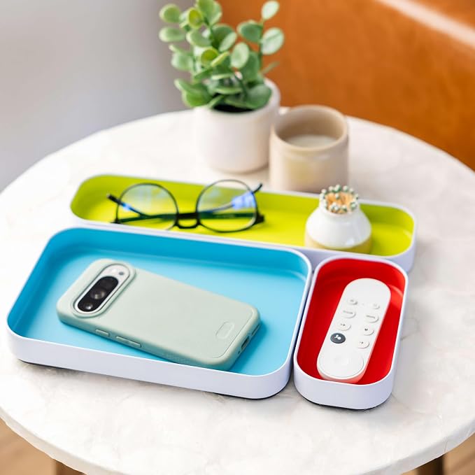 Three by Three Seattle Metal Drawer Organizer Tray Set, 6-Pc (Multicolor) | Colorful food-safe metal bins; soft non-scratch base; kitchen, bathroom, vanity, desk, makeup & office drawers - Image 4