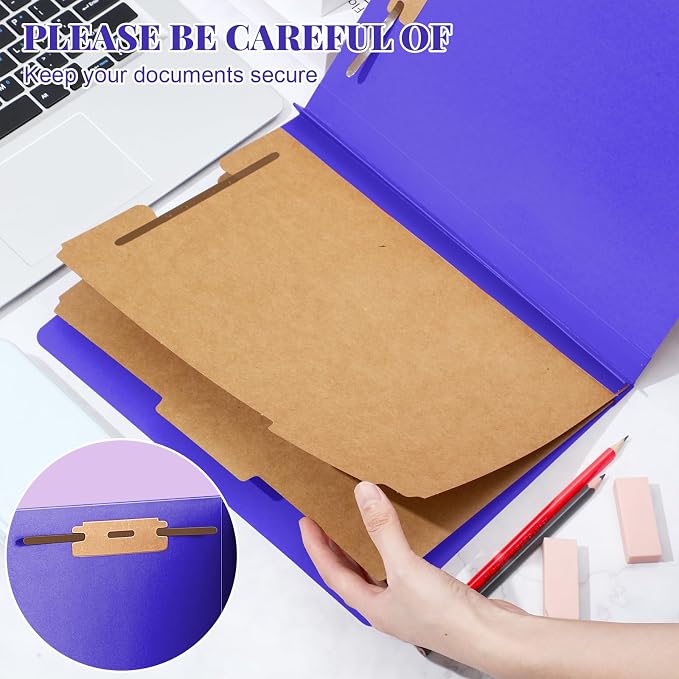 Skyygemm 36 Pcs Classification Folders Letter Size, 2 Divider Pressboard File Folders with 3. 5 Inch Expansion, 2 Prongs Fastener, Heavy Duty Office File Organizers for Teachers, Medical (Purple) - Image 4