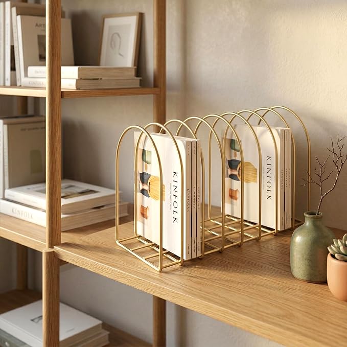 MyGift Brass Metal Wire File Desk Organizer Binder Holder with 8 Wide Slots | Vintage Arch Design Document Sorter Paperwork Files Workspace Organization Desktop Storage Solution Office School Business - Image 5