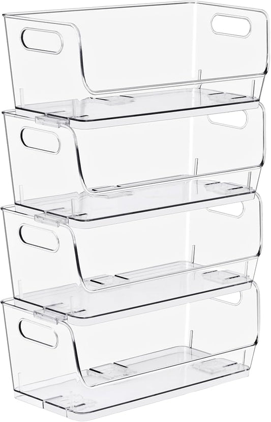 Sorbus Stackable Storage Bins Open Front, Clear Stackable Storage Bins, Pantry Bins for Storage and Organization, Acrylic Stackable Bins for Kitchen, Clear Pantry Organizer Bins (Small Wide 4 Pack) by Sorbus
