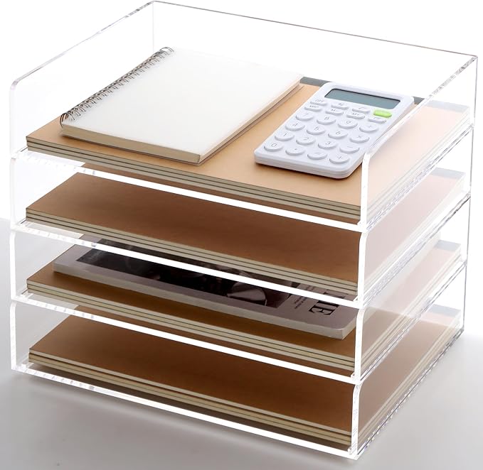 Acrylic Paper Tray, 4 Tier Paper Organizer for Desk, Clear Acrylic Desk Organizers, Stackable Letter Tray Workspace Organizer -Art Storage for School Classroom -4 Pack… - Image 7