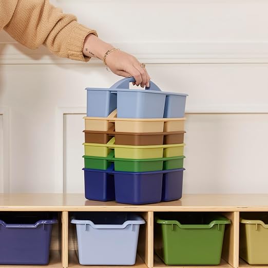 ECR4Kids 3-Compartment Small Plastic Caddy, Multipurpose Organization, Earthtone, 6-Pack - Image 7