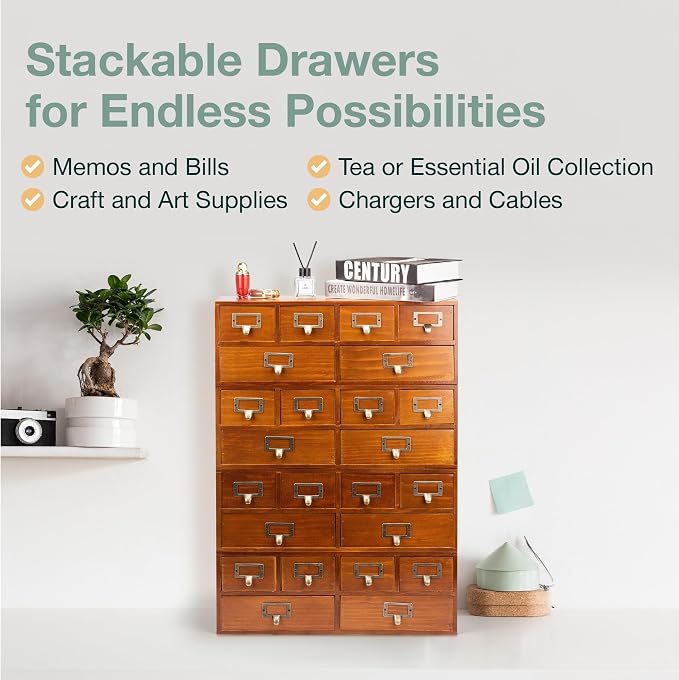 Stackable Modular Set of 4 Apothecary Desktop Organizing Cabinet with 24-Drawers - Craft, Bedazzling Rhinestone Wood Storage Drawers for Tabletop, Office & Table - Desk Organizers, Fully Assembled - Image 6