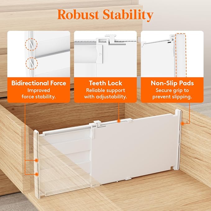 Lifewit 8" Tall Drawer Dividers, Adjustable Deep Drawer Organizer Clothes | 4 Pack 13.8"-22.2" Expandable White Plastic Separators for Dresser, Kitchen, Cabinet, Closet, Office Organization & Storage - Image 5
