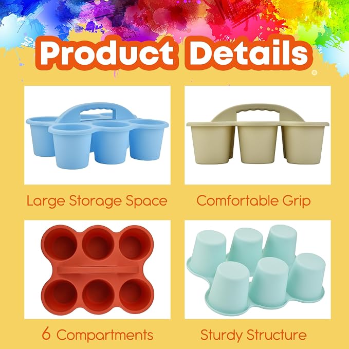 ALINK 6 Pack Classroom Caddy Storage Basket Organizer with Handle, Plastic Drink Cup Caddy Holder, 6 Compartments for Table, Office, Arts, Crafts, Crayon, Marker, Pencil, School Supplies - Macaroon - Image 3