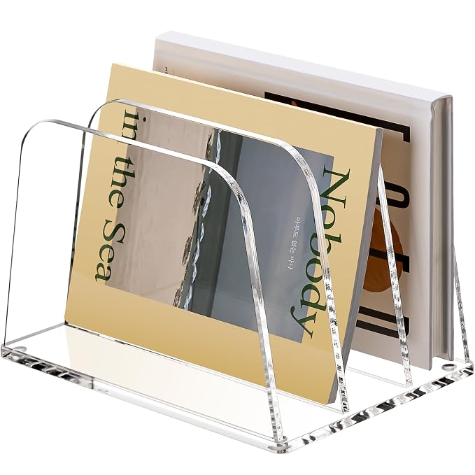 HeZone Desk File Organizer,3-Section Vertical Clear File Organizer File Holder Folder Holder Mail Sorter Acrylic Stand Rack,Office Organization for Home, Office & Classroom(1 Pack) by HeZone