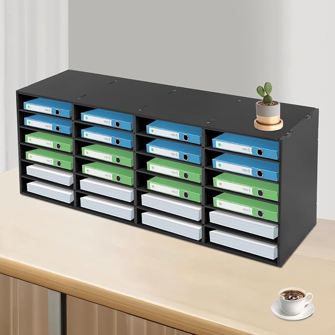 24 Slot Adjustable Literature Organizer Desk Mail File Sorter Office Black | Removable Shelves For Tall Items, 11 Lbs Per Slot Capacity, Durable PVC, Easy Assembly, Rounded Safe Edges, Multi-scene Use - Image 3